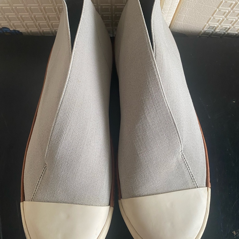 MERCEDES CASTILLO Light Gray Slip-On Ankle Booties with White Cap Toe